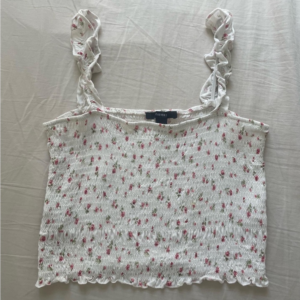 White Floral Smocked Tank